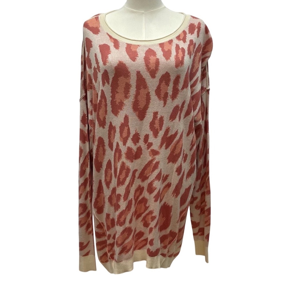 Wonderly Leopard Print Sweater Womens M Warm Spice Pink Leo Scoop Neck Knit NWT‎